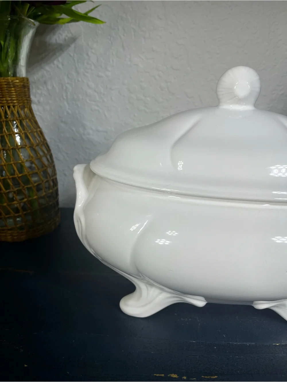 Classic White Porcelain Covered Soup Tureen with Ladle Loucartes, Portugal